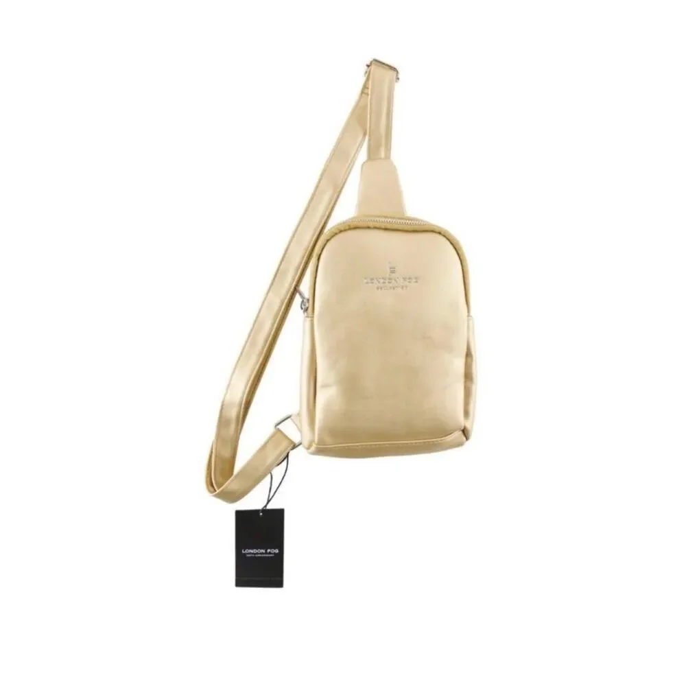 London Fog Gold Janice Sling Bag Mini Double Zip Backpack